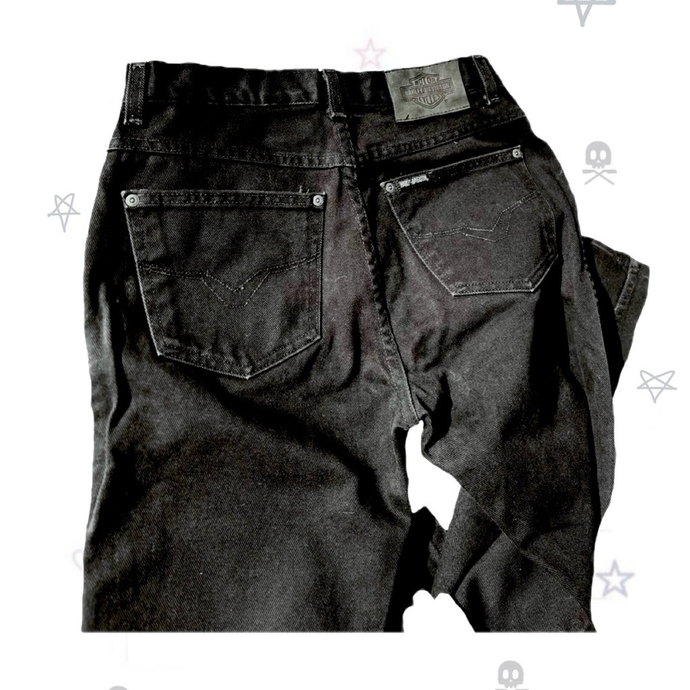 Harley-Davidson Black Denim Jeans Men’s 30 Bootcut Moto Biker Style Y2K Gothic - Picture 3 of 8